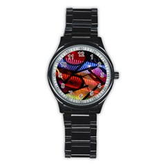 Graphic Shapes Experimental Rainbow Color Stainless Steel Round Watch by Mariart