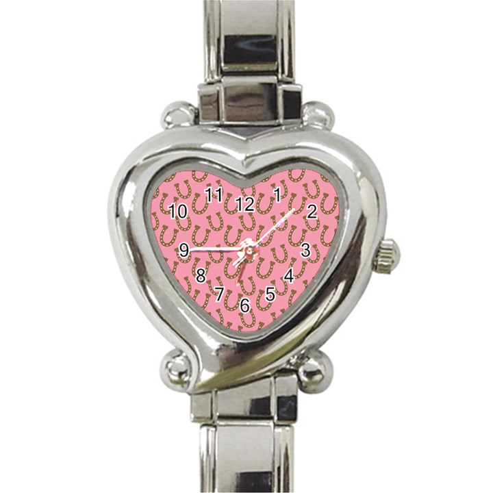 Horse Shoes Iron Pink Brown Heart Italian Charm Watch