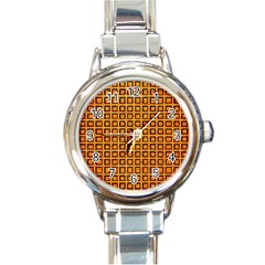 Halloween Squares Plaid Orange Round Italian Charm Watch