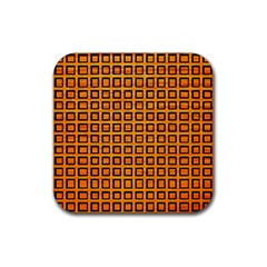 Halloween Squares Plaid Orange Rubber Coaster (square)  by Mariart