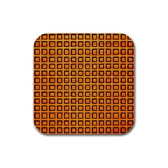 Halloween Squares Plaid Orange Rubber Square Coaster (4 Pack) 