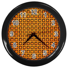 Halloween Squares Plaid Orange Wall Clocks (black)