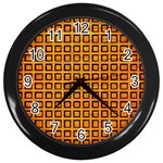 Halloween Squares Plaid Orange Wall Clocks (Black) Front