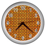 Halloween Squares Plaid Orange Wall Clocks (Silver)  Front