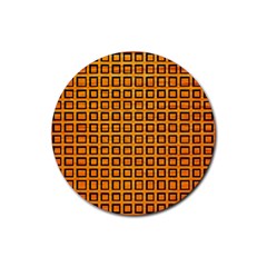 Halloween Squares Plaid Orange Rubber Coaster (round) 