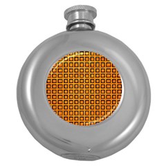 Halloween Squares Plaid Orange Round Hip Flask (5 Oz) by Mariart