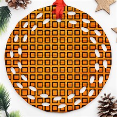 Halloween Squares Plaid Orange Round Filigree Ornament (two Sides)