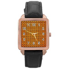 Halloween Squares Plaid Orange Rose Gold Leather Watch 