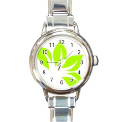 Leaf Green White Round Italian Charm Watch