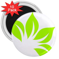 Leaf Green White 3  Magnets (10 Pack)  by Mariart