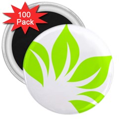 Leaf Green White 3  Magnets (100 Pack)