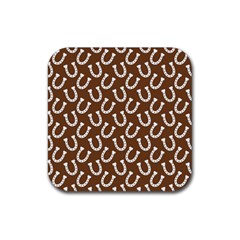 Horse Shoes Iron White Brown Rubber Coaster (square)  by Mariart