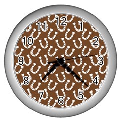 Horse Shoes Iron White Brown Wall Clocks (silver)  by Mariart