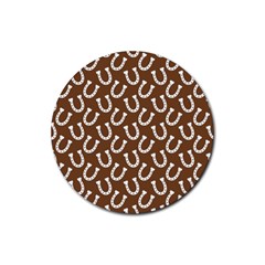 Horse Shoes Iron White Brown Rubber Round Coaster (4 Pack)  by Mariart