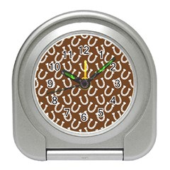 Horse Shoes Iron White Brown Travel Alarm Clocks by Mariart