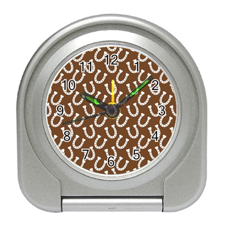 Horse Shoes Iron White Brown Travel Alarm Clocks