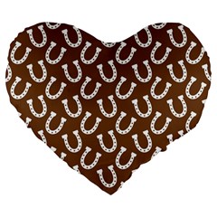 Horse Shoes Iron White Brown Large 19  Premium Heart Shape Cushions by Mariart