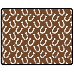 Horse Shoes Iron White Brown Double Sided Fleece Blanket (medium)  by Mariart