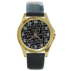 Happy Holidays Round Gold Metal Watch by Mariart