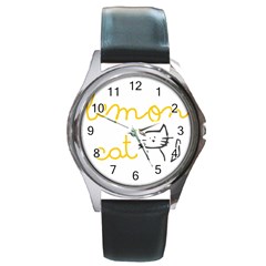 Lemon Animals Cat Orange Round Metal Watch