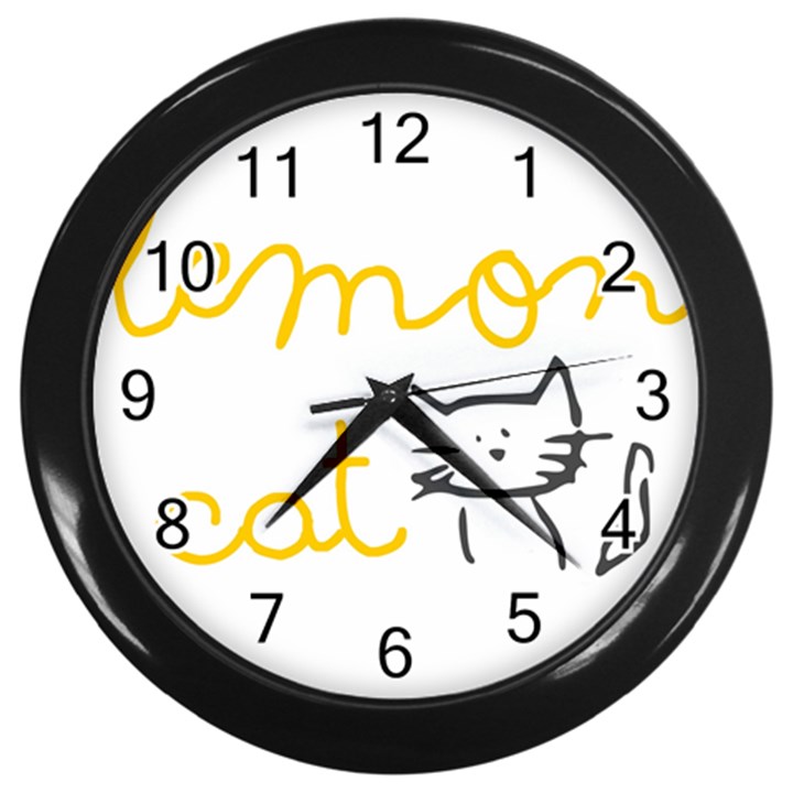 Lemon Animals Cat Orange Wall Clocks (Black)