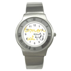 Lemon Animals Cat Orange Stainless Steel Watch by Mariart