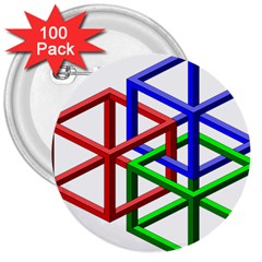 Impossible Cubes Red Green Blue 3  Buttons (100 Pack)  by Mariart