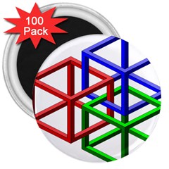 Impossible Cubes Red Green Blue 3  Magnets (100 Pack)