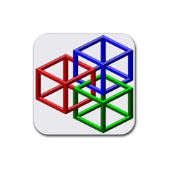 Impossible Cubes Red Green Blue Rubber Coaster (square)  by Mariart