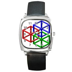 Impossible Cubes Red Green Blue Square Metal Watch by Mariart