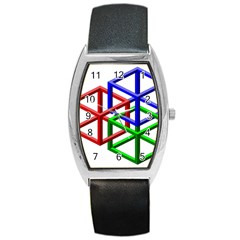 Impossible Cubes Red Green Blue Barrel Style Metal Watch by Mariart