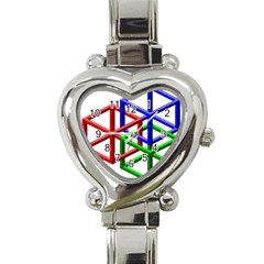 Impossible Cubes Red Green Blue Heart Italian Charm Watch by Mariart