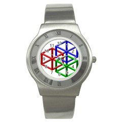 Impossible Cubes Red Green Blue Stainless Steel Watch by Mariart