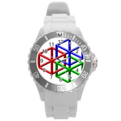 Impossible Cubes Red Green Blue Round Plastic Sport Watch (l) by Mariart