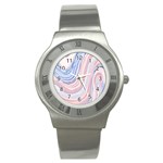 Marble Abstract Texture With Soft Pastels Colors Blue Pink Grey Stainless Steel Watch Front