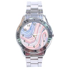 Marble Abstract Texture With Soft Pastels Colors Blue Pink Grey Stainless Steel Analogue Watch by Mariart