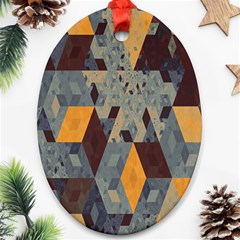 Apophysis Isometric Tessellation Orange Cube Fractal Triangle Ornament (oval)