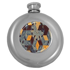 Apophysis Isometric Tessellation Orange Cube Fractal Triangle Round Hip Flask (5 Oz) by Mariart