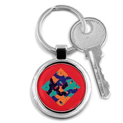 Plaid Red Sign Orange Blue Key Chains (round)  by Mariart