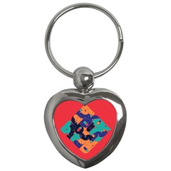 Plaid Red Sign Orange Blue Key Chains (heart)  by Mariart