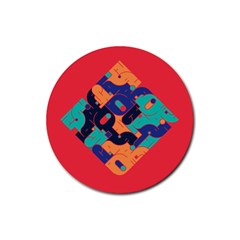 Plaid Red Sign Orange Blue Rubber Round Coaster (4 Pack)  by Mariart