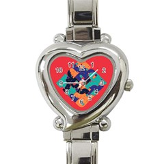 Plaid Red Sign Orange Blue Heart Italian Charm Watch by Mariart