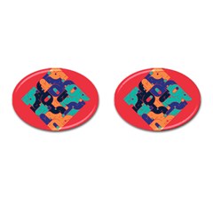 Plaid Red Sign Orange Blue Cufflinks (oval) by Mariart