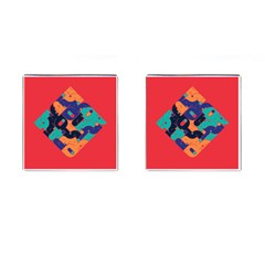 Plaid Red Sign Orange Blue Cufflinks (square) by Mariart