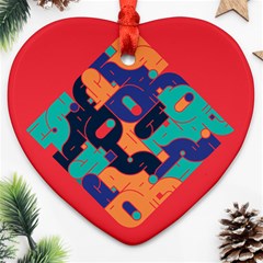 Plaid Red Sign Orange Blue Heart Ornament (two Sides) by Mariart