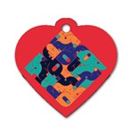 Plaid Red Sign Orange Blue Dog Tag Heart (One Side) Front