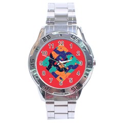 Plaid Red Sign Orange Blue Stainless Steel Analogue Watch by Mariart