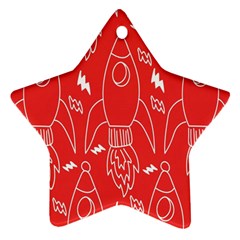 Moon Red Rocket Space Ornament (star) by Mariart