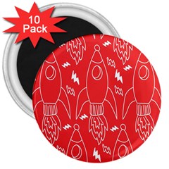 Moon Red Rocket Space 3  Magnets (10 Pack)  by Mariart