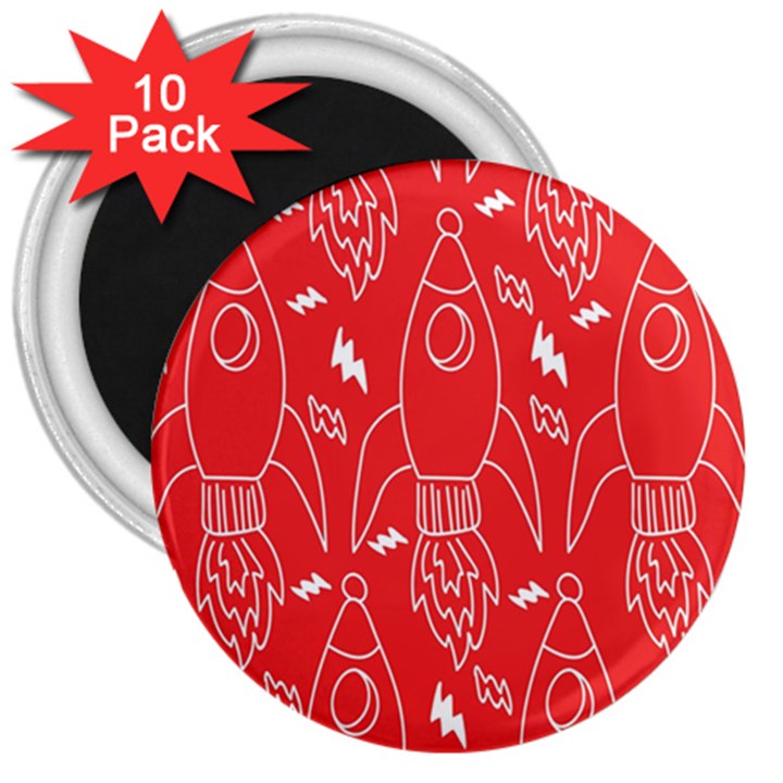 Moon Red Rocket Space 3  Magnets (10 pack) 